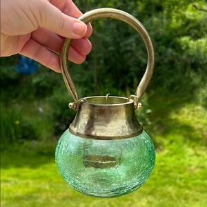 Elegant Mint Green Crackle Glass Votive Candle Lantern with Handle